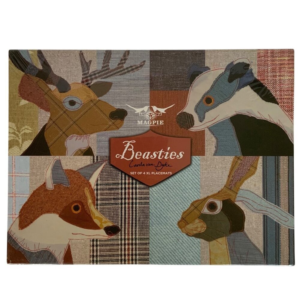 Magpie Beasties XL Placemats Set Of 4 Lacquer-Coated Cork Back Carola Van Dyke